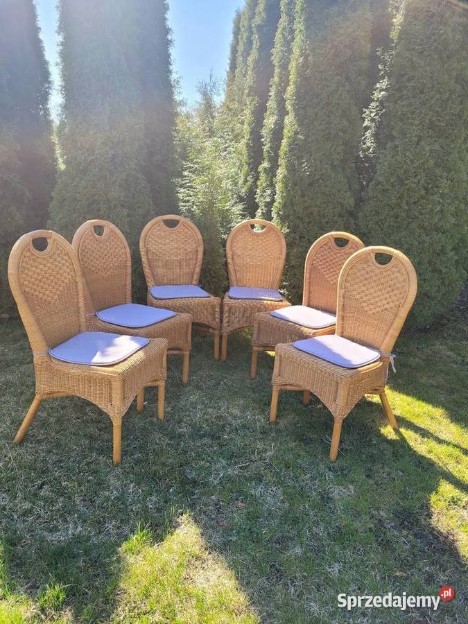 Komplet 6 foteli z ratanu z poduchą