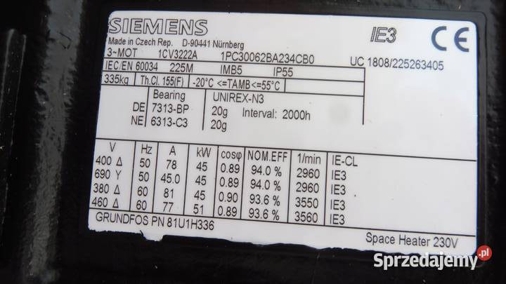 SILNIK ELEKTRYCZNY SIEMENS 1PC30062BA234CB0 45KW Narzędzia Wąchock