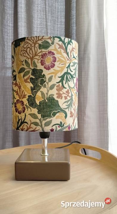 Lampka nocna ceramiczna z abażurem z tkaniny Aleksandrów Łódzki