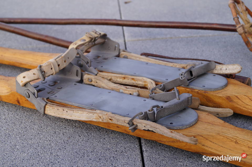 Stare narty jesionowe 177 z kijkami Antyki, Sztuka, Kolekcje Pruchnik