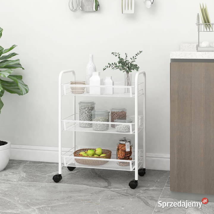3piętrowy wózek kuchenny biały 46x26x64 żelazo