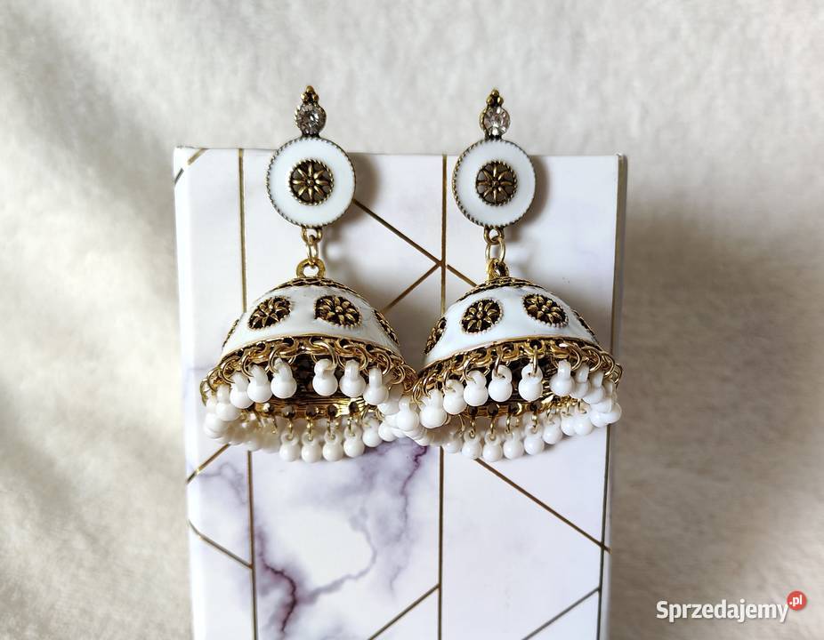 Kolczyki duże boho indyjskie jhumka białe kolor zachodniopomorskie Szczecin