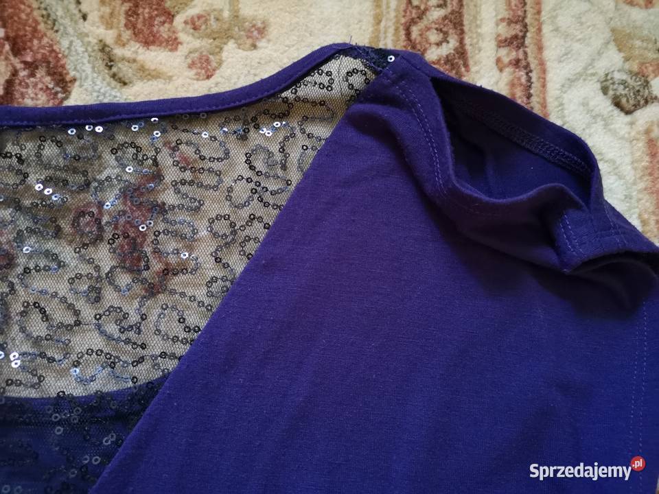 Fioletowa śliwkowa sukienka z siateczką w cekiny Tuchów