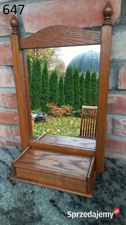 Lustro w drewnianej ramie ze szkatułką schowkiem Gawroniec