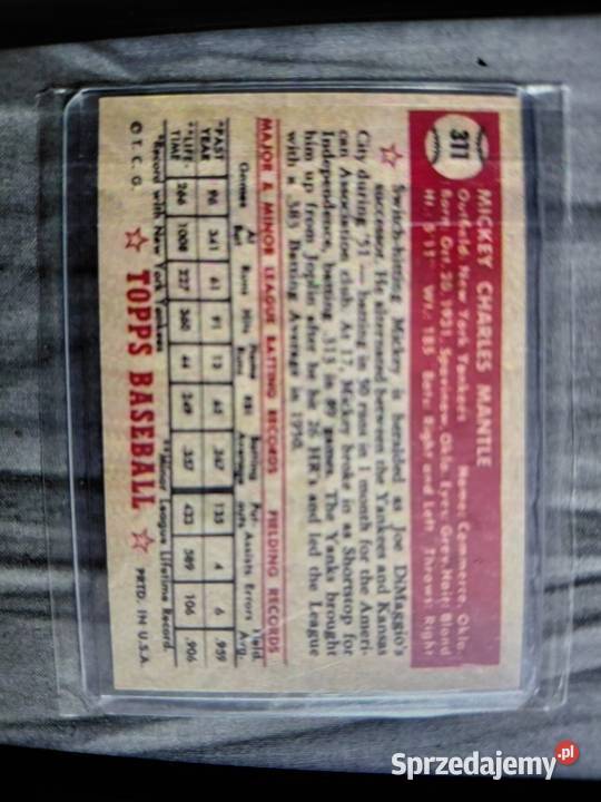 Karta Michey Mantle Rookie Card 311 1952 Reprint
