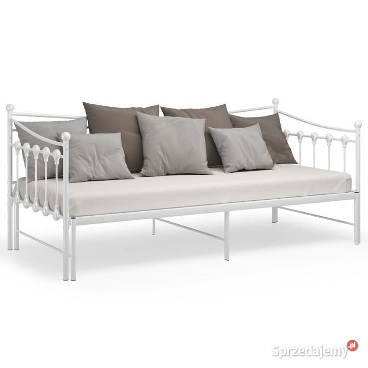 Sofa z wysuwaną ramą łóżka biała metalowa 90x200 Warszawa