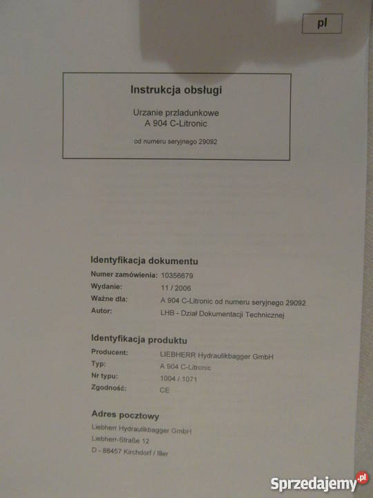 INSTRUKCJA OBSŁUGI DTR LIEBHERR A 904 C i inne sprzedam