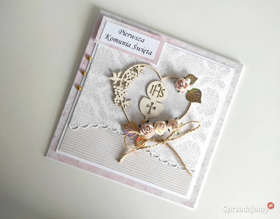 Kartka ręcznie robiona Komunia Święta handmade Łódź