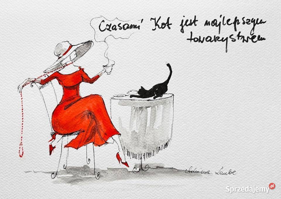 Kot najlepszym towarzystwem akwarela artystki Katowice