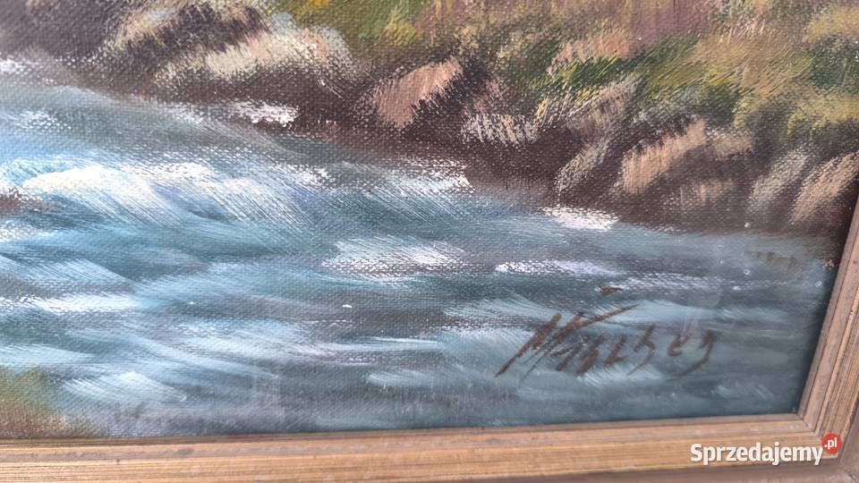 Piękny stary oryginalny obraz pejzaż Łódź