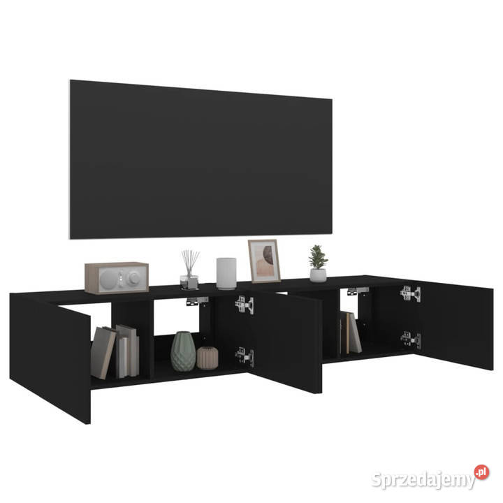 Ścienne szafki TV z LED 2 czarne 80x35x31 RTV Warszawa