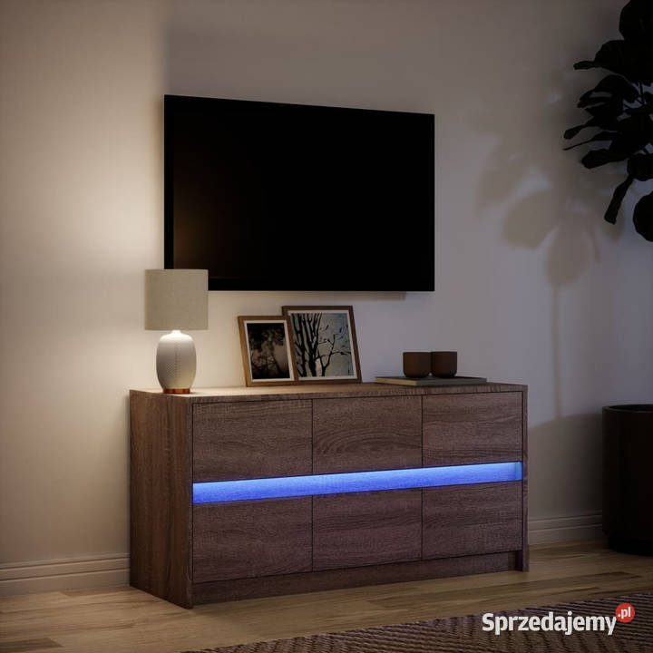 Szafka pod TV z LED brązowy dąb 100x34x50 mazowieckie Warszawa