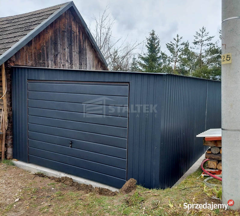 Garaz Blaszany 45X8M Brama Uchylna Antracyt Dach Mrągowo