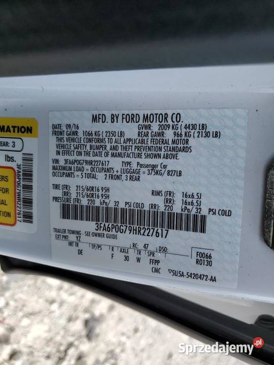 2016 FORD FUSION S Częstochowa