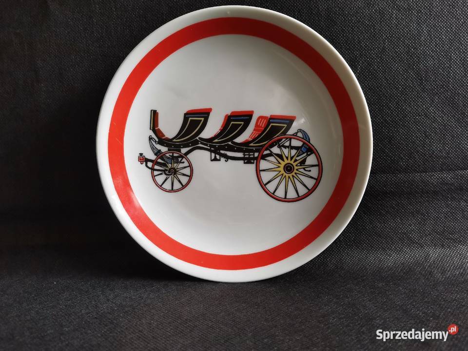 Stary wiszący talerz ozdobny Powóz porcelana