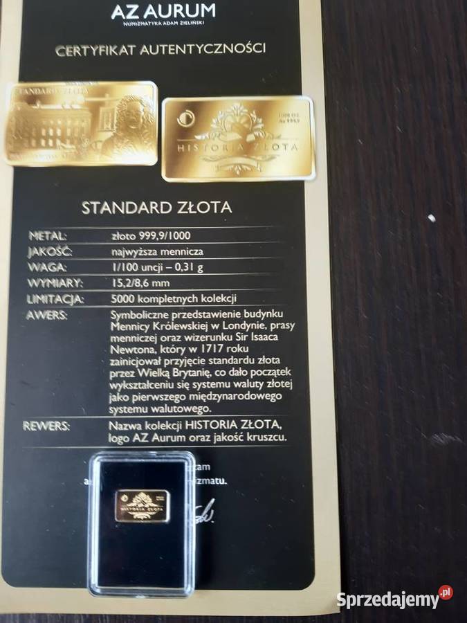 Złota sztabka Standard Złota Londyn 1717 Potulice