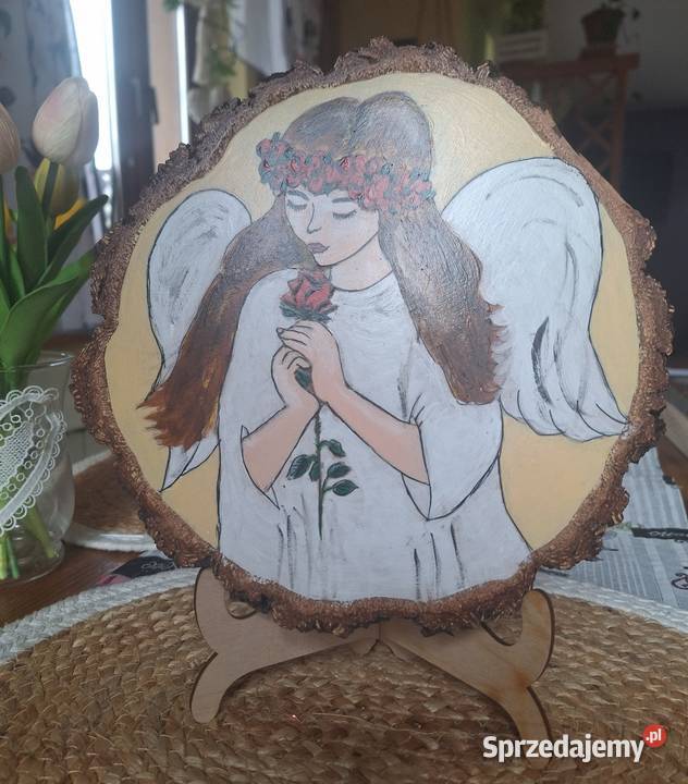 Obraz malowany ręcznie Anioł z różą Dekoracje i ozdoby podkarpackie Strzyżów