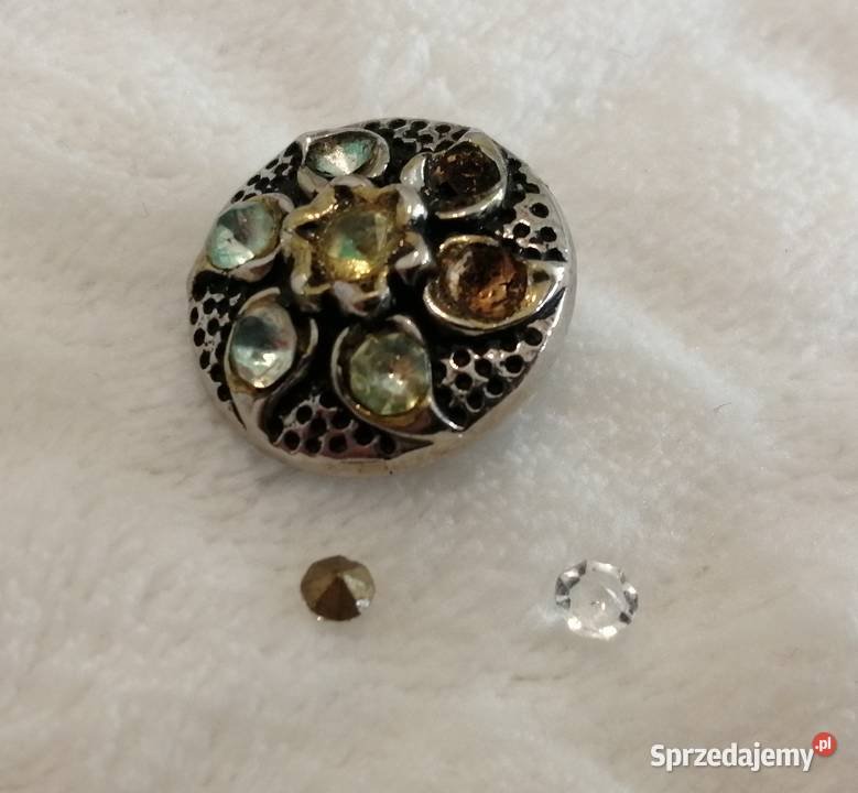 Ozdobny guzik na stopce okrągły z kamieniami Biżuteria - półprodukty śląskie Czeladź