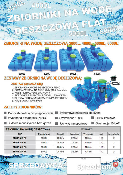 Zbiornik na wodę deszczową 6000L FLAT z Pompą