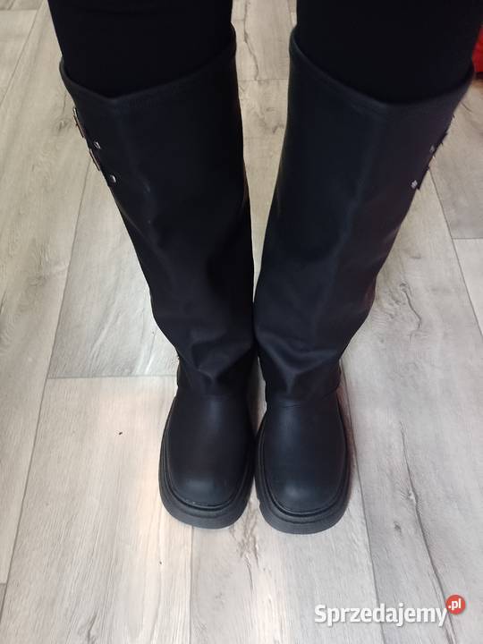 3940 Czarne Zdobione Kozaki traperowe NOWE Kraków