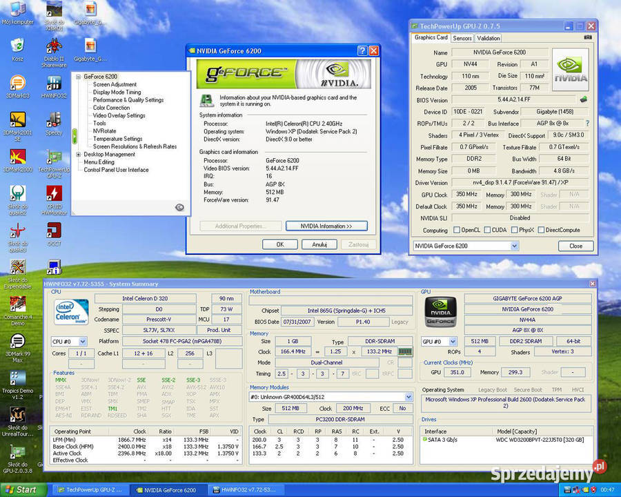 Gigabyte Geforce 6200 512MB 64bit DDR AGPx8 łódzkie Cielądz