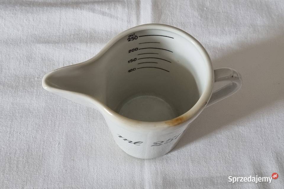 Przedwojenny dzbanek apteczny miarka 250 ml Porcelana i szkło Warszawa