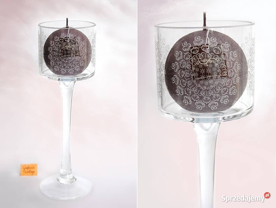 Świecznik szklany Almi Decor kielich grawerowany przezroczysty Świeczniki Lublin