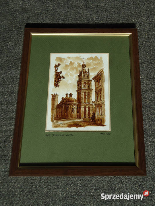 Grafika Lwów Cerkiew Uspieńska wieża Korniakta Warszawa