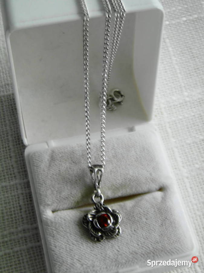 Śliczny naszyjnik srebro i rubinowa cyrkonia Warszawa