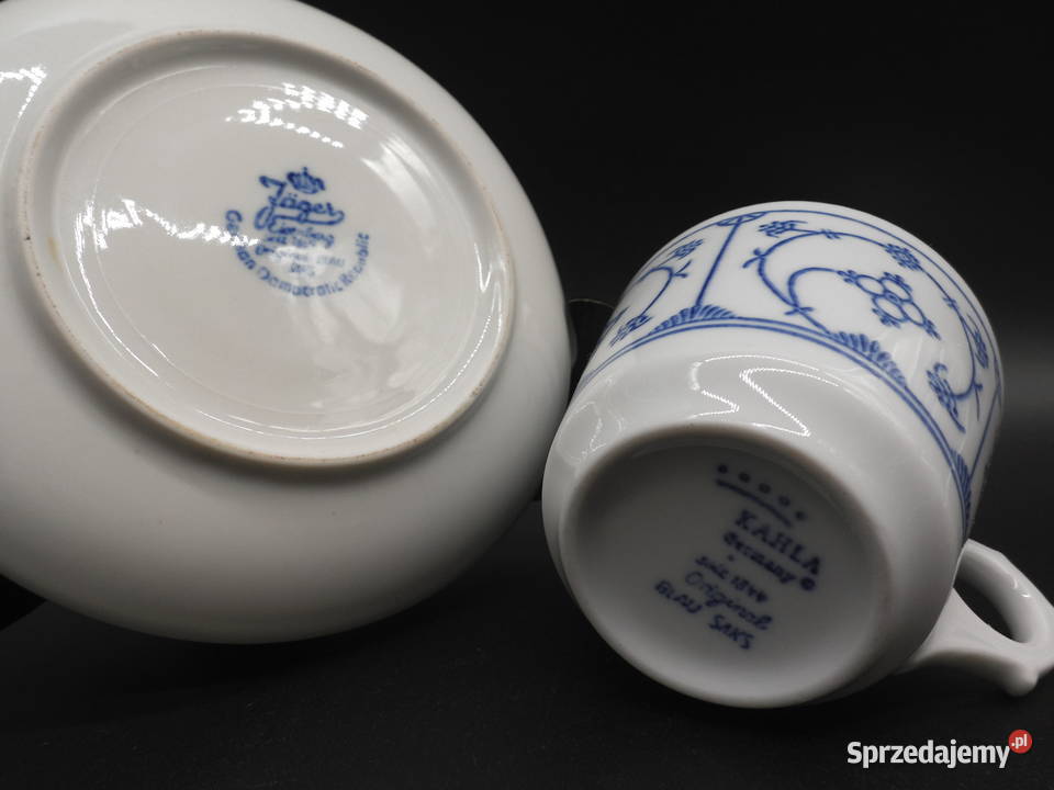 Filiżanka ze spodkiem Jger Wzór Słomkowy Antyki, Sztuka, Kolekcje Raszków