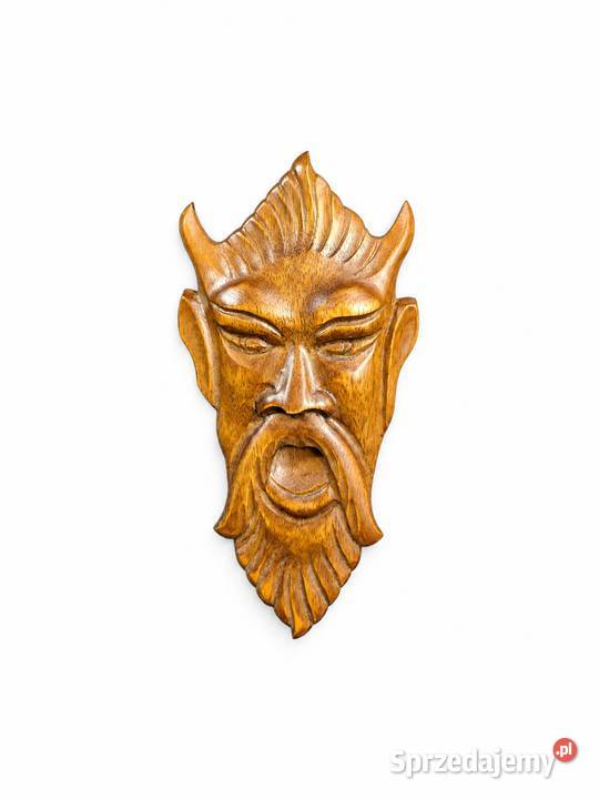 Drewniana maska ścienna Satyr Faun rzeźba drewno Poddębice