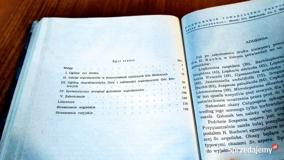 Mszaki Gór Stołowych Cz 1 Wątrobowce Hepaticae Rok wydania 1953 Gdańsk sprzedam