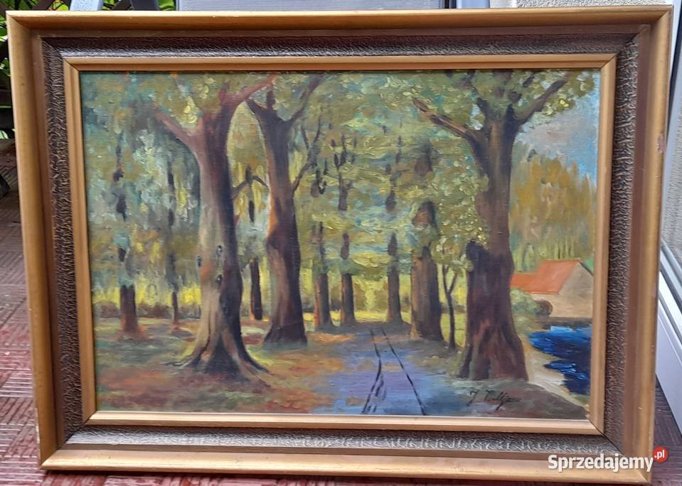 Tajemniczy las obraz olejny sygnowany piękna Iłża