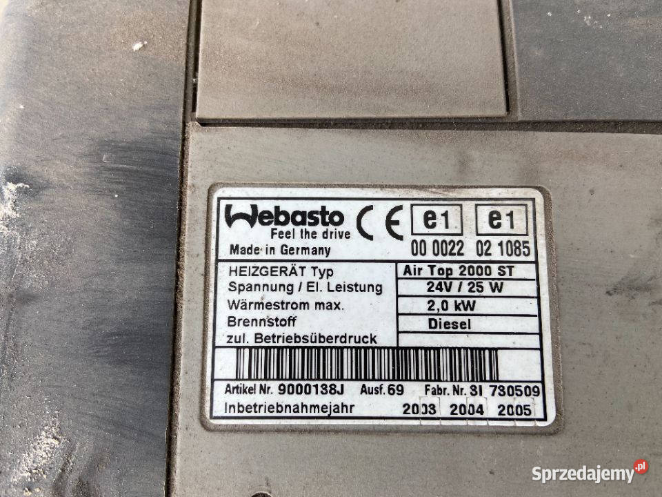 Ogrzewanie Postojowe Webasto AIRTOP 2000 ST 2KW Maszewo sprzedam