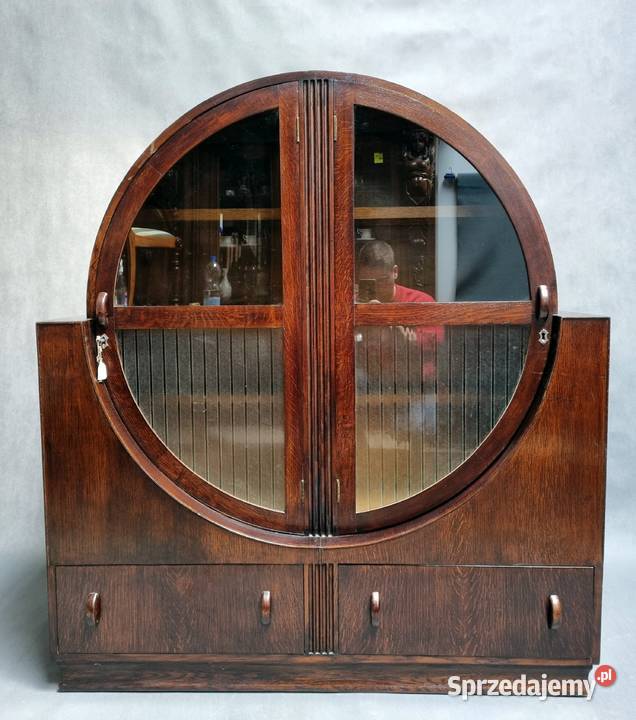 Witryna Art Deco okrągła fornir dębowy Szczecin