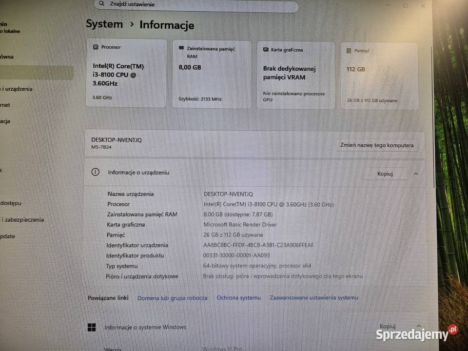 Komputer stacjonarny Intel Core i38100 8 GB DDR4 śląskie Ruda Śląska