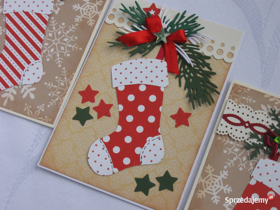 Ręcznie robione kartki na Boże Narodze Skarpeta Zbójno
