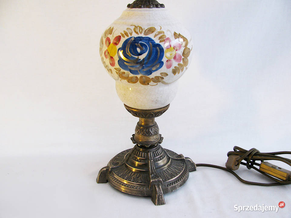 Piękna Stara Ceramiczna Lampa Antyk