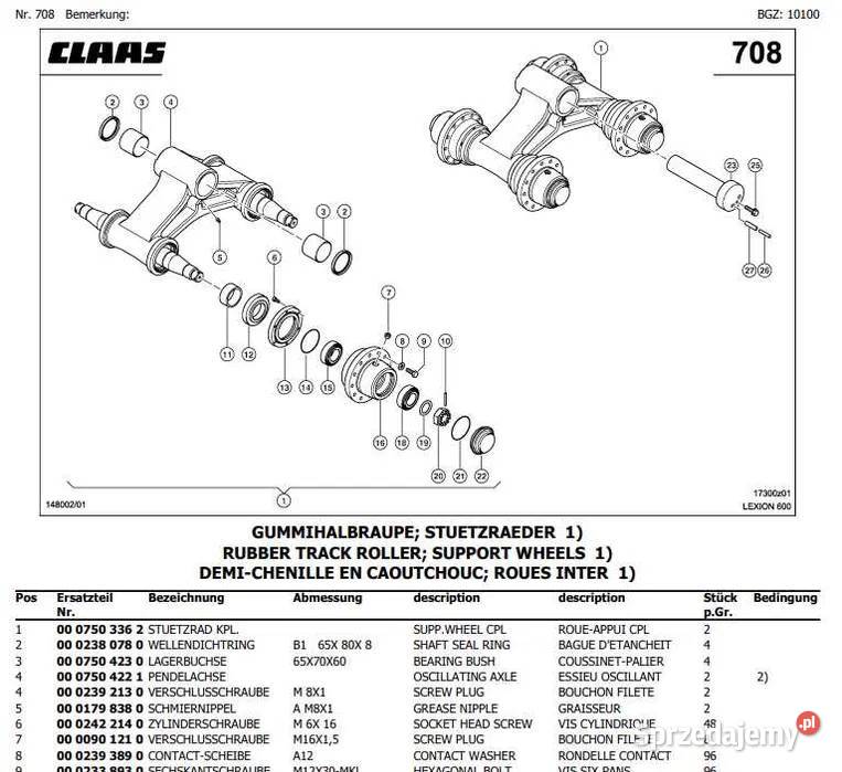 Katalog części Claas Lexion 600 600 MTS Zduńska Wola