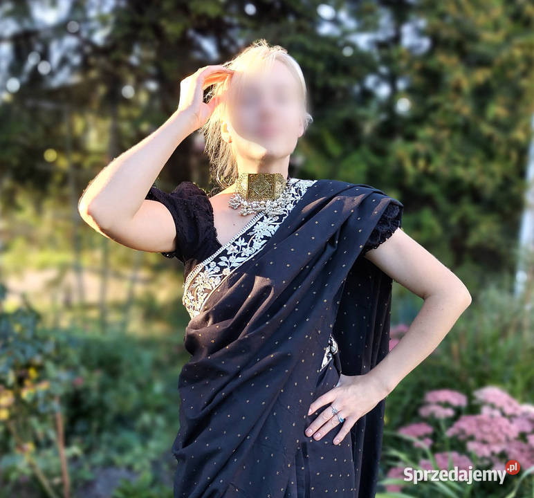 Czarne bawełniane sari saree saari Bollywood Szczecin sprzedam