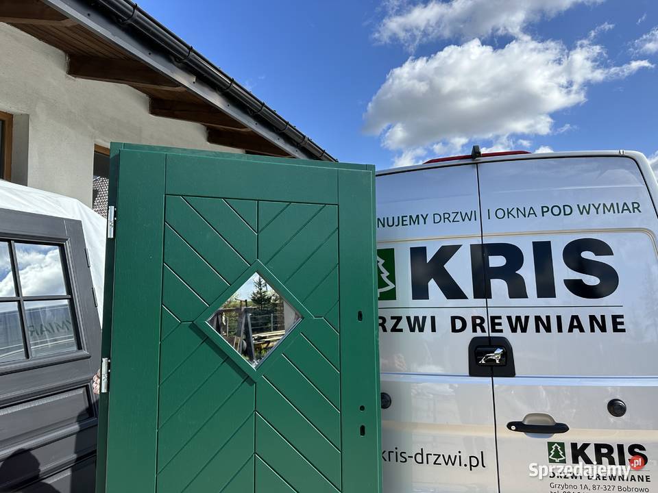 Drzwi zewnętrzne drewniane zielone NA WYMIAR Brodnica