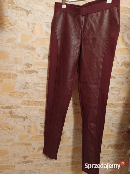 38M ZARA Skórzane bordowe Legginsy rurki getry