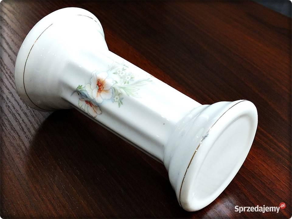 Stary Kolumnowy Świecznik wzór w kwiaty złocenia Żary