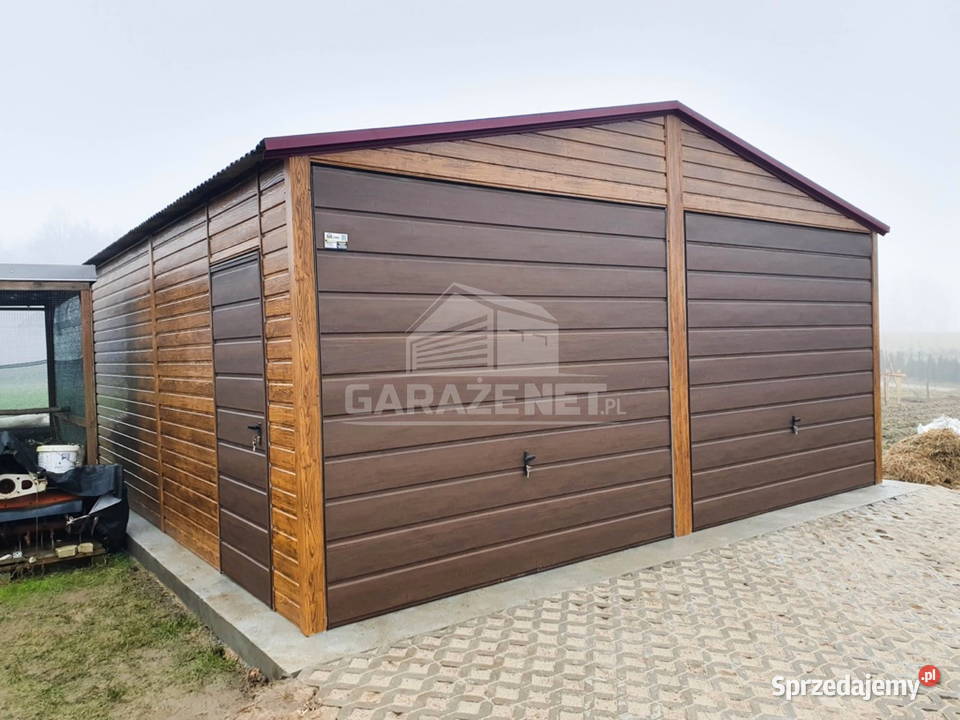 GARAŻ BLASZANY 6X6 m 2x BRAMA DREWNOPODOBNY Łapanów