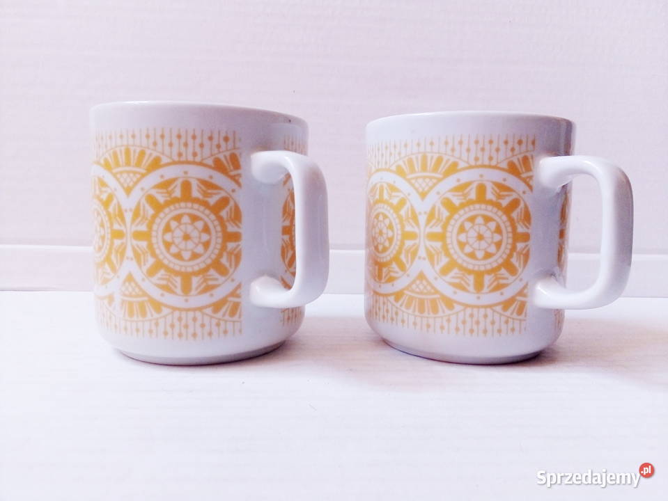 2 kubki z ludowym wzorem Lubiana vintage PRL
