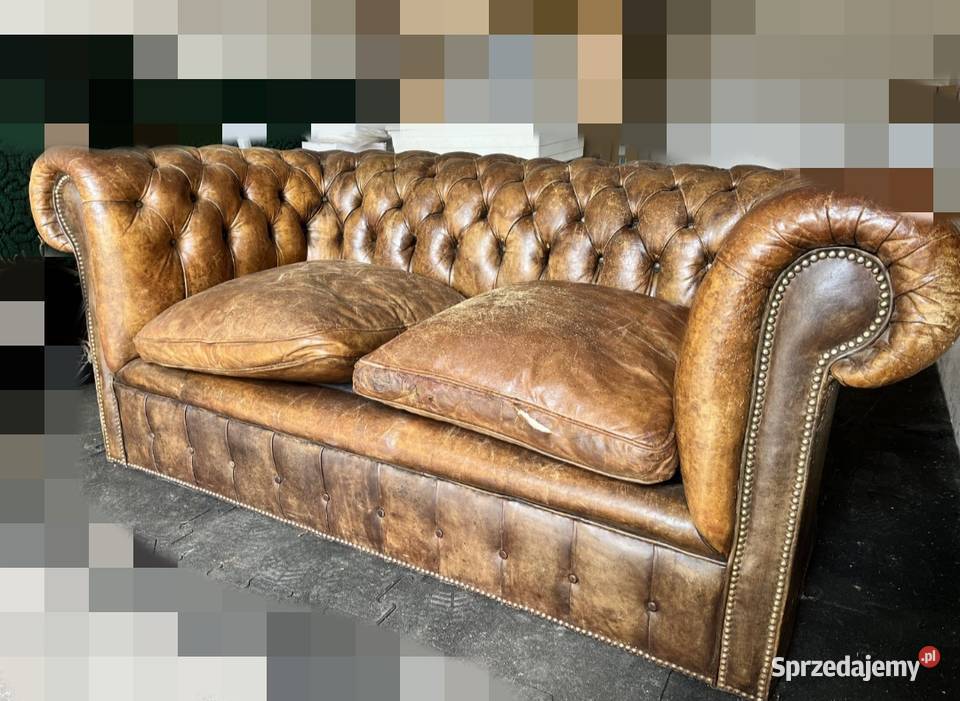 Chesterfield Antyczna Oryginalna  kanapa,sofa pikowana,skórzana transport