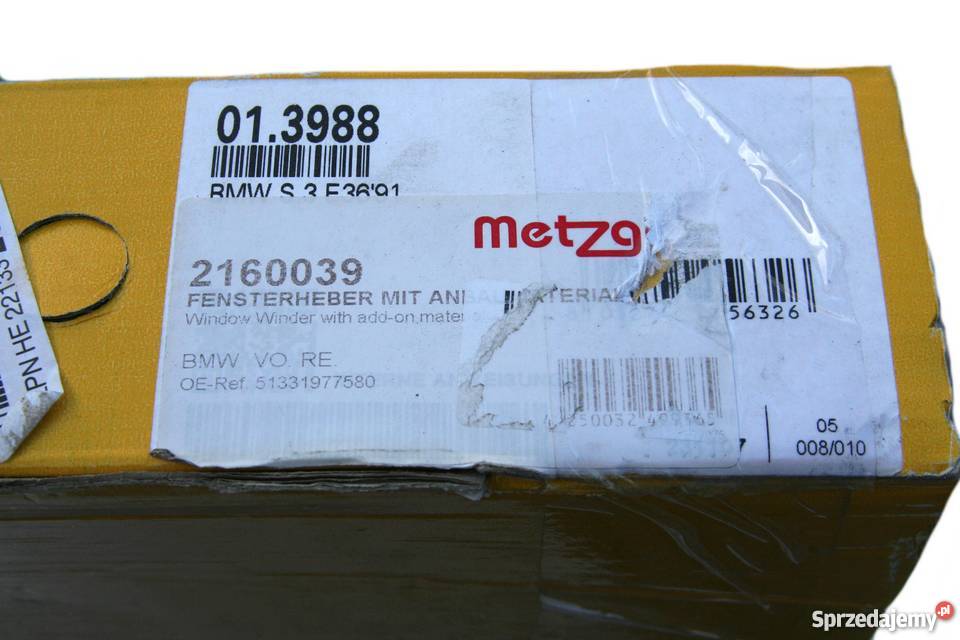Podnośnik szyby METZGER 2160039 BMW E36 prawy wyposażenie elektryczne