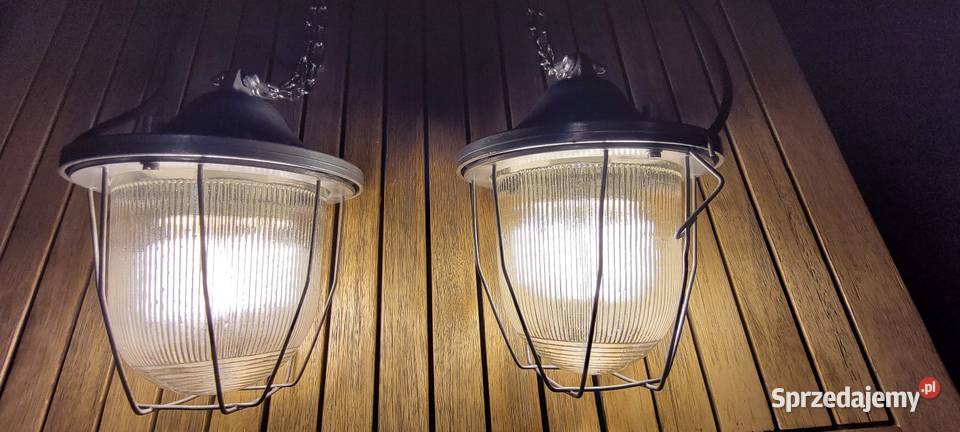 Komplet 2 lamp loft industrialnych PRL renowacji Lampy wiszące mazowieckie Wierzbica