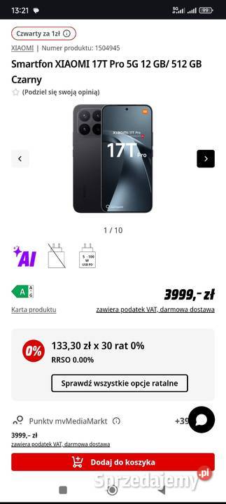 Smartfon Xiaomi 17T Pro 12512GB 683 144Hz 50Mpix sprzedam
