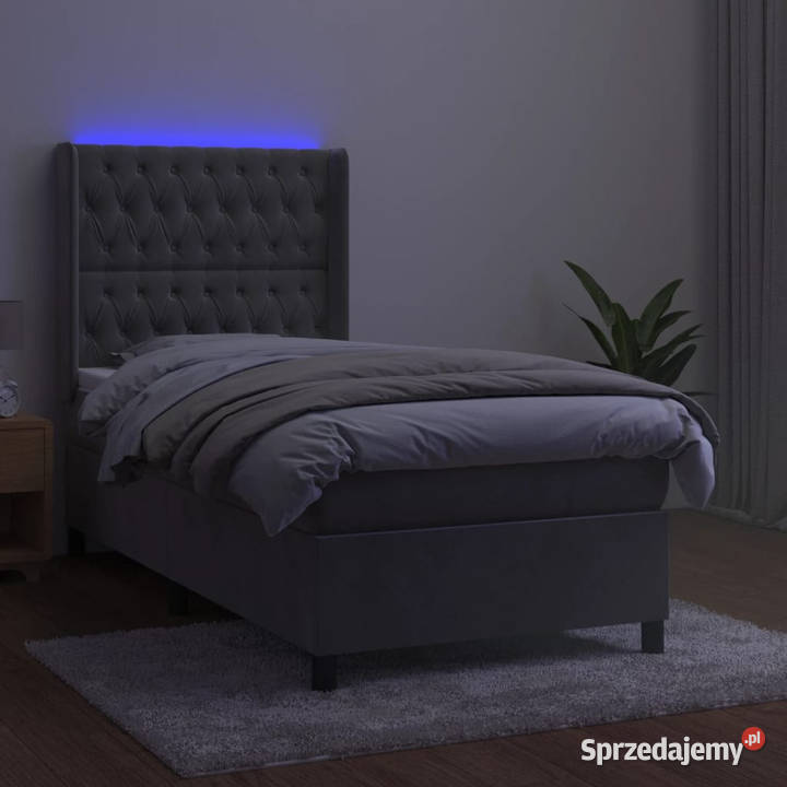 Łóżko kontynentalne z materacem i LED szare 203cm Warszawa